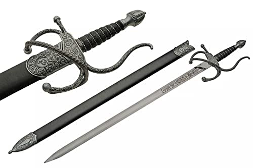 SZCO 38" Rapier Sword – Decorative Renaissance Elegant European Fencing Sword with 420 Stainless Steel Blade, Zinc Alloy Handle & Leather Scabbard for Collectors, LARP & Cosplay