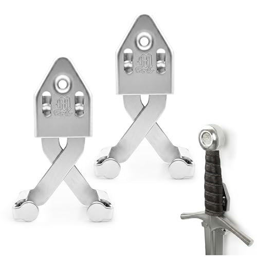 Mythrojan Metal Single Sword Wall Mount - 4 Inch Vertical Sword Display Wall Hanger, Adjustable Multifunctional Wall Rack for Sword, Axe & Knives, Decorative Wall Decor (Large)- Set of 2 - color: Silver L (Packs of 2)