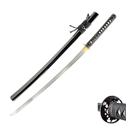 Katana Samurai Sword for Dojo, Hand Forged Carbon Steel, Full Tang - color: 1045 Damascus Katana Bo-Hi 628
