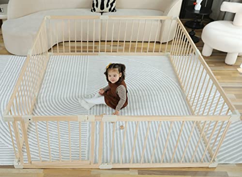 Baby Playpen Play Fence Gate Play Pen Wood Large,Playpens for Babies and Toddlers Kids Indoor,Baby Play Yards Gym - size: 160x180x61 cm