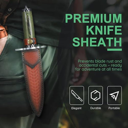 DRGSKL Fixed Blade Feather Knife, D2 Steel, Pakkawood Grip, Leather Sheath - size: 6 Inch
