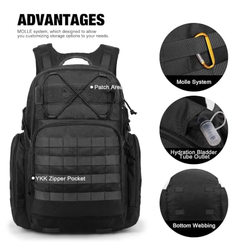 Mardingtop 40L Tactical Backpack for Men, Large Molle Military Rucksack Assault Pack for Hiking Travel Camping - color: Black