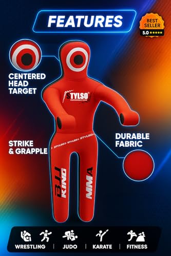 Unfilled Grappling Dummy – Adult Life Size Wrestling & BJJ Training Dummy, MMA Jiu Jitsu Judo Takedown & Throwing Practice, Heavy-Duty Triple-Stitched Canvas Submission Dummy - color: Red, size: 6ft / 72"