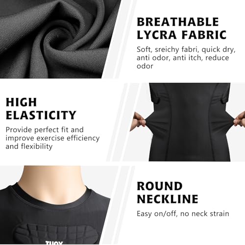 Youth Padded Compression Shirt Vest Rib Chest Protector Football Baseball - color: Padded Vest Black, size: X-Large