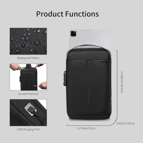 Kingsons Anti-theft Sling Backpack with Lock& Charger for Men - color: Black
