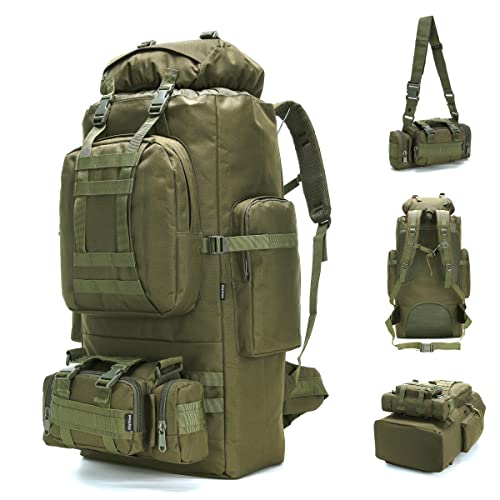 King'sGuard 100L Camping Hiking Backpack Molle Rucksack Military Camping Backpacking Daypack - color: Armygreen