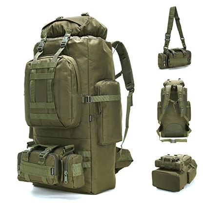 King'sGuard 100L Camping Hiking Backpack Molle Rucksack Military Camping Backpacking Daypack - color: Armygreen