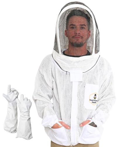 Ventilated Bee Jacket for Men and Women with Gloves and Detachable Fencing Veil, 3-Layer Beekeeping Jacket, YKK Brass Zippers (SMALL) - size: Small