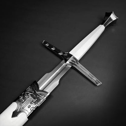 Medieval Fantasy Sword Replica The Witcher Sword Blade w/Faux Leather Handle - Steel Swords w/Wooden Scabbard - The Knight Sword for Collection, LARP, Cosplay & Gifts - style: White Wolf