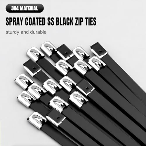 Black Metal Zip Ties, 100pcs 12"(300mm) Stainless Steel Zip Ties - color: 100 Pcs