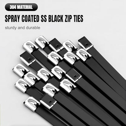 Black Metal Zip Ties, 100pcs 12"(300mm) Stainless Steel Zip Ties - color: 100 Pcs