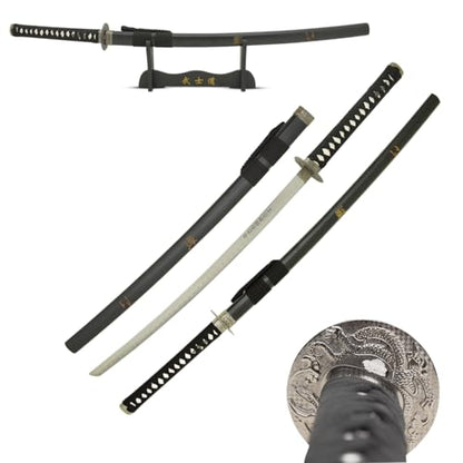 MASTER USA - Hand Carved Katana Sword with Samurai Bushido Code on Scabbard, 1045 Steel, 41.5 Inches Overall, Includes Display Stand - color: Sword of Battle