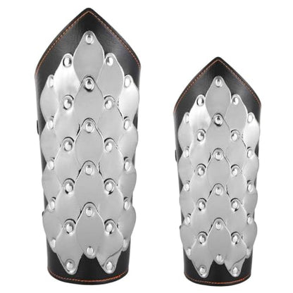 HZMAN 1 Pair Black Faux Leather Bracer Dragon Scale Gauntlet Wristband - size: Small