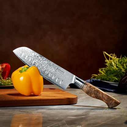 SENKEN 7-Piece Damascus Kitchen Knife Set - Dynasty Collection - 67-Layer Japanese VG10 Steel with Sycamore Wood Handles, Chef's Knife, Cleaver, Bread, Santoku, Boning, & More - size: 7-Piece Knife Set