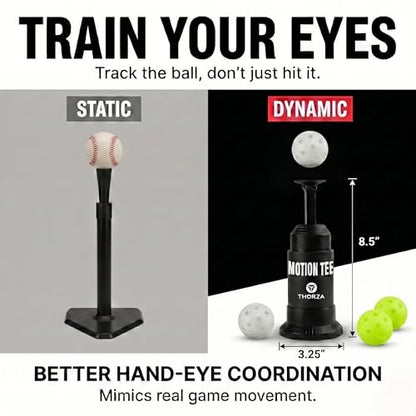 Thorza Tee Popper Motion Tee, Solo Baseball Training System with 4 Durable Balls for Hitting Practice, Swing Training, Batting Accuracy and Hand-Eye Coordination