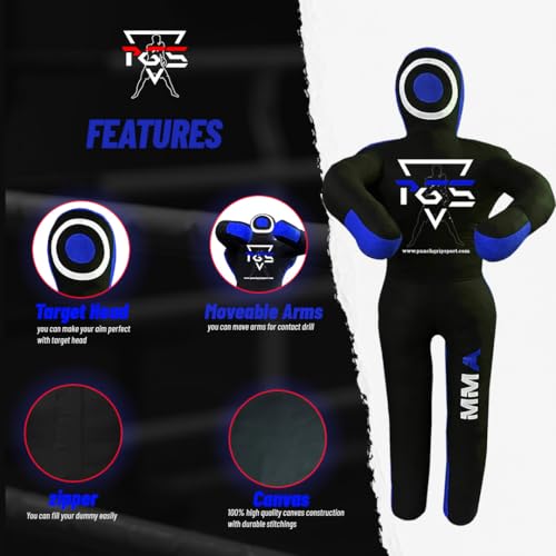 MMA Grappling Dummy Brazilian JIU Jitsu BJJ Punching Bag for Self Defense Wrestling Judo Karate Boxing Throwing Submission Standing Position - UNFILLED - color: Black Blue, size: 5FT / 59"