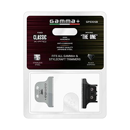 GAMMA+ Hair Trimmer Fixed Moving Blade Replacement Professional Grade - style: Fixed Classic X-Pro Blade Stainless Steel with Black The One Moving Trimmer Blade Set