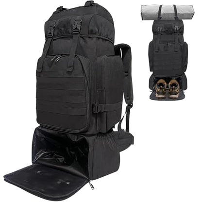 Hiking Backpack, 80L Molle Military Tactical Rucksack, Camping Backpack with Shoe Compartment, Lightweight Rucksack for Men, Water Resistant Hiking Daypack Survival Bag Hiking Bag (Black)