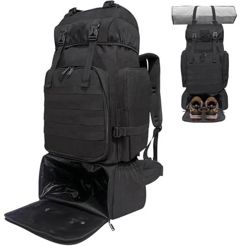 Hiking Backpack, 80L Molle Military Tactical Rucksack, Camping Backpack with Shoe Compartment, Lightweight Rucksack for Men, Water Resistant Hiking Daypack Survival Bag Hiking Bag (Black)