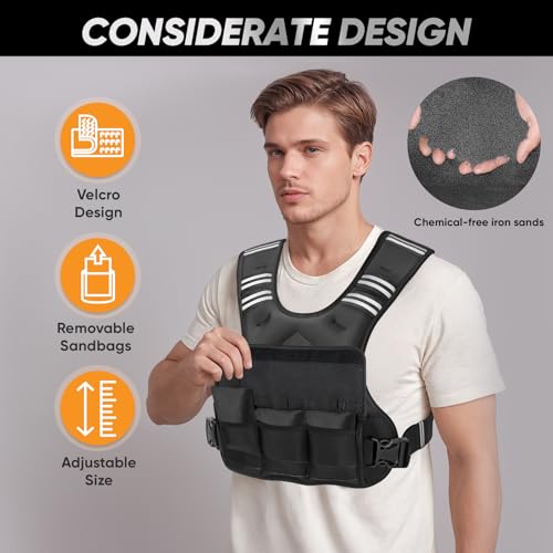 APEXUP Adjustable Weighted Vest, 4-10lb/12-18lb/20-32lb Vest with 6 Ironsand Weights and Large Pocket, Weight Vest for Men Women Strength Training, Running, Walking - color: Black-with Waterproof Layer, size: 4-10lbs