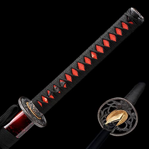 Traditional Heat/Clay Tempered Hand Forged Katana Sword | Real 1060/1095 T10 High Carbon Steel Sharp Full Tang Katanas | Practical Authentic Japanese Samurai Swords - color: Sun Flowers