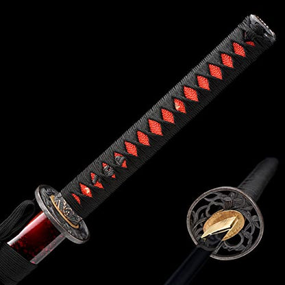 Traditional Heat/Clay Tempered Hand Forged Katana Sword | Real 1060/1095 T10 High Carbon Steel Sharp Full Tang Katanas | Practical Authentic Japanese Samurai Swords - color: Sun Flowers