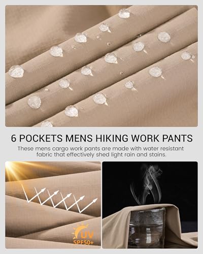 CNBQDD Mens Hiking Pants Quick Dry Water Resistant Lightweight Nylon Cargo Pants Breathable Work Travel Pants with 6 Pockets - color: Khaki, size: 42W x 30L