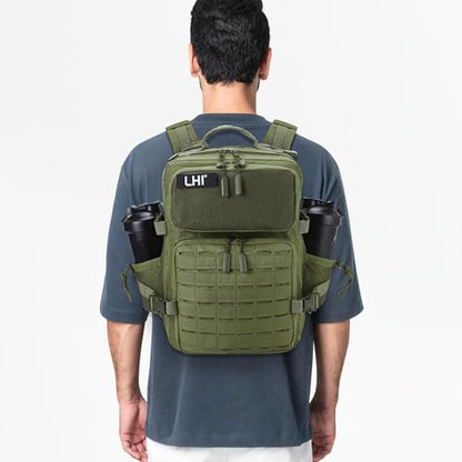 LHI Tactical Military Backpack for Men 25L/45L Large Molle Army Assault Pack 3 Day Hiking Rucksack With Bottle Holder - color: Green, size: 25L