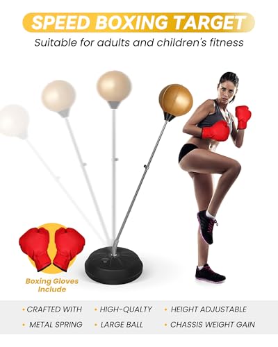 Stand Punching Bag with Gloves, 47-59IN Speed Ball Fitness Reflex Bag