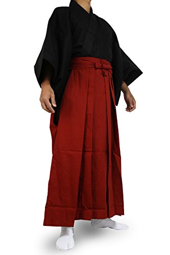 Edoten Japanese Samurai Hakama Uniform - color: Bk-red, size: Medium