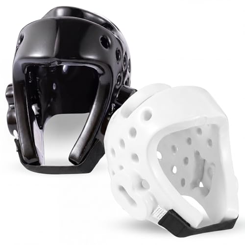 JellyArch 2 Pcs Taekwondo Karate Headgear MMA Martial Arts Helmet Soft Head Guard Protection Sparring Gear Helmet Boxing for Men Women Thai Kickboxing Grappling Muay Taekwondo - color: White and Black, size: Medium
