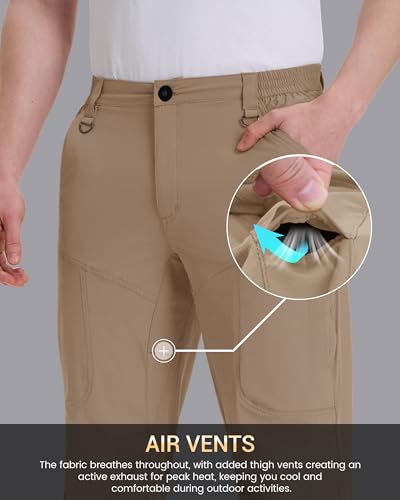 CNBQDD Mens Hiking Pants Quick Dry Water Resistant Lightweight Nylon Cargo Pants Breathable Work Travel Pants with 6 Pockets - color: Khaki, size: 42W x 30L