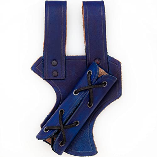 Armory Replicas™ - Genuine Bovine Leather Hawk Wood Sword Frog - Medieval Inspired Adjustable LARP Sabre Rapier Sword Weapon Frog Holster Holder Accessory - color: Blue, style: Left