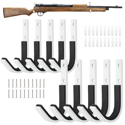 Gun Rack Storage Wall Mount Rifles Shotgun Hooks Horizontal Metal Hangers for Storing Shotguns Rifles Archery Bow Heavy Duty Steel - color: White, size: 5 Pairs