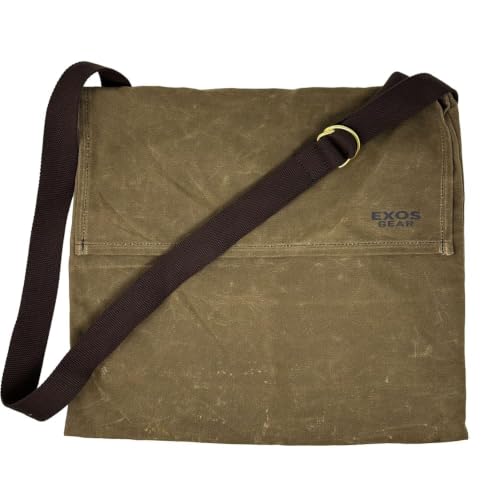 Exos Waxed Canvas Haversack Bushcraft Shoulder Bag - Durable Canvas Messenger Bag - Foraging Bag, Gardening Bag, 2 Sizes - style: Dark Khaki Large