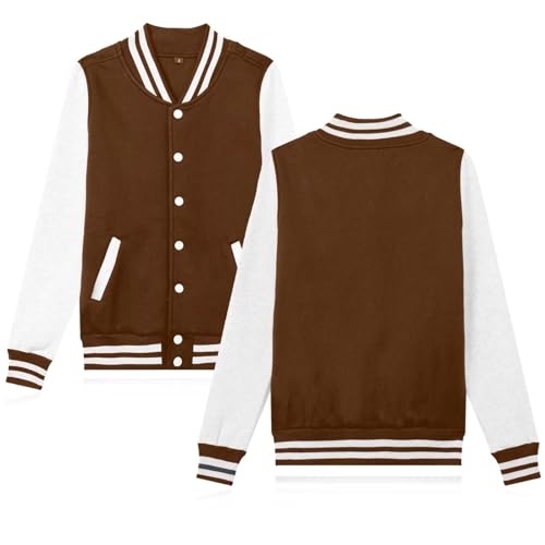 babyhealthy Men's Women's Varsity Baseball Jacket Casual Letterman Bomber Jacket Windbreaker Lightweight Jacket Coat - color: 004 Brown, size: Large