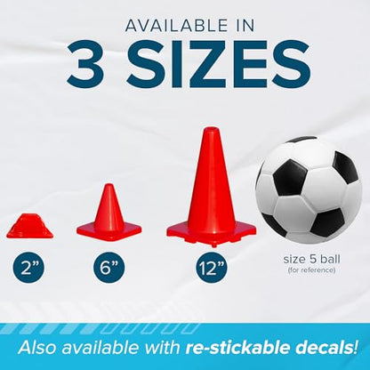 LVL10 Pro Training Cones - 12" Large Soccer Cones for Sports Training - for Basketball, Football, Basketball and Agility Drills - Soccer Field Markers that Won't Crack, Slide or Fly - style: 12 Cones with Stickers