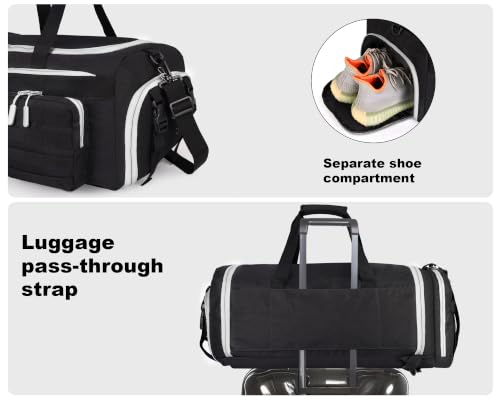 LHI 50L Tactical Duffle Bag for Men, 3-in-1 Gym Duffle and Backpack, Shoe Compartment, Laptop Sleeve and MOLLE, Carry-On Travel Weekender and Overnight Bag – Black with White zippers - color: Black white
