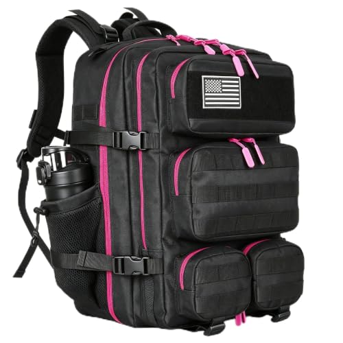 55L Tactical Backpack Heavy Duty Military Rucksack Molle Backpack 3 Day Assault Pack for Work Outdoors - color: Black Rose