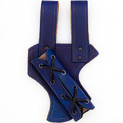 Armory Replicas™ - Genuine Bovine Leather Hawk Wood Sword Frog - Medieval Inspired Adjustable LARP Sabre Rapier Sword Weapon Frog Holster Holder Accessory - color: Blue, style: Right