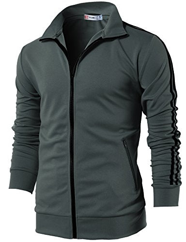 H2H Mens Active Slim Fit Track Lightweight Jacket Zip-up Long Sleeve - color: Cmoja0103-charcoal, size: Medium