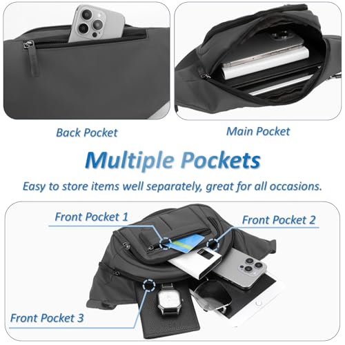 Large Fanny Pack for Men and Women, Crossbody Waist Bag with 4 Zipper Pockets Easy Carry Any Phone, Fashion Waist Pack with Adjustable Strap for Travelling, Hiking, Cycling, Running - Gray - color: Gray