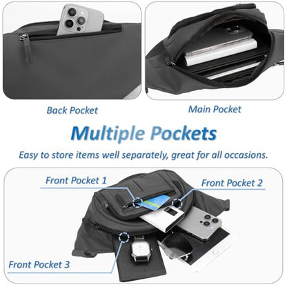 Large Fanny Pack for Men and Women, Crossbody Waist Bag with 4 Zipper Pockets Easy Carry Any Phone, Fashion Waist Pack with Adjustable Strap for Travelling, Hiking, Cycling, Running - Gray - color: Gray