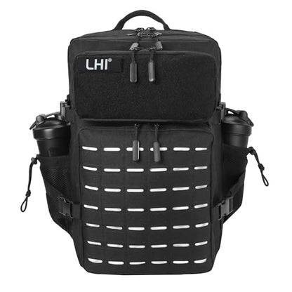 LHI Tactical Military Backpack for Men 25L/45L Large Molle Army Assault Pack 3 Day Hiking Rucksack With Bottle Holder - color: Black, size: 45L