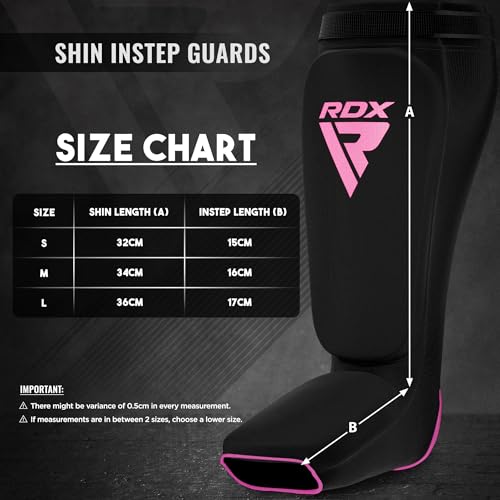 RDX Shin Guards Kickboxing Muay Thai, SATRA Approved, MMA Leg Instep Protection Pads, Sparring Training Martial Arts Boxing, Elasticated Padded Protector, Karate BJJ Taekwondo Gear, Men Women - color: Black Pink, size: Medium