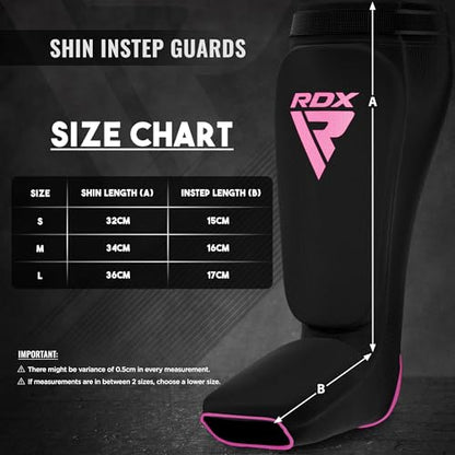 RDX Shin Guards Kickboxing Muay Thai, SATRA Approved, MMA Leg Instep Protection Pads, Sparring Training Martial Arts Boxing, Elasticated Padded Protector, Karate BJJ Taekwondo Gear, Men Women - color: Black Pink, size: Medium