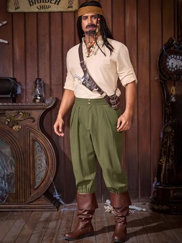 Runcati Mens Medieval Ankle Pants Renaissance Viking Pirate Pants Halloween - color: Army Green, size: Large