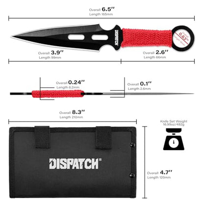 Dispatch 12-Piece 6.5" Throwing Knife Set, Stainless Steel Well-Balanced Throwers with Paracord Handle, Includes Nylon Storage Case for Outdoor Recreation & Competition - style: Red Throwing Knives Set of 12
