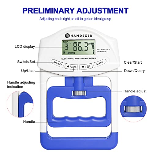 Digital Grip Strength Tester, 198 lb Hand Dynamometer, Blue