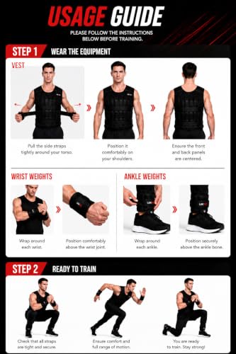 44LB Weighted Vest Set with Steel Plates for Strength, No-Bounce Fit - size: 44LB Weighted Vest
